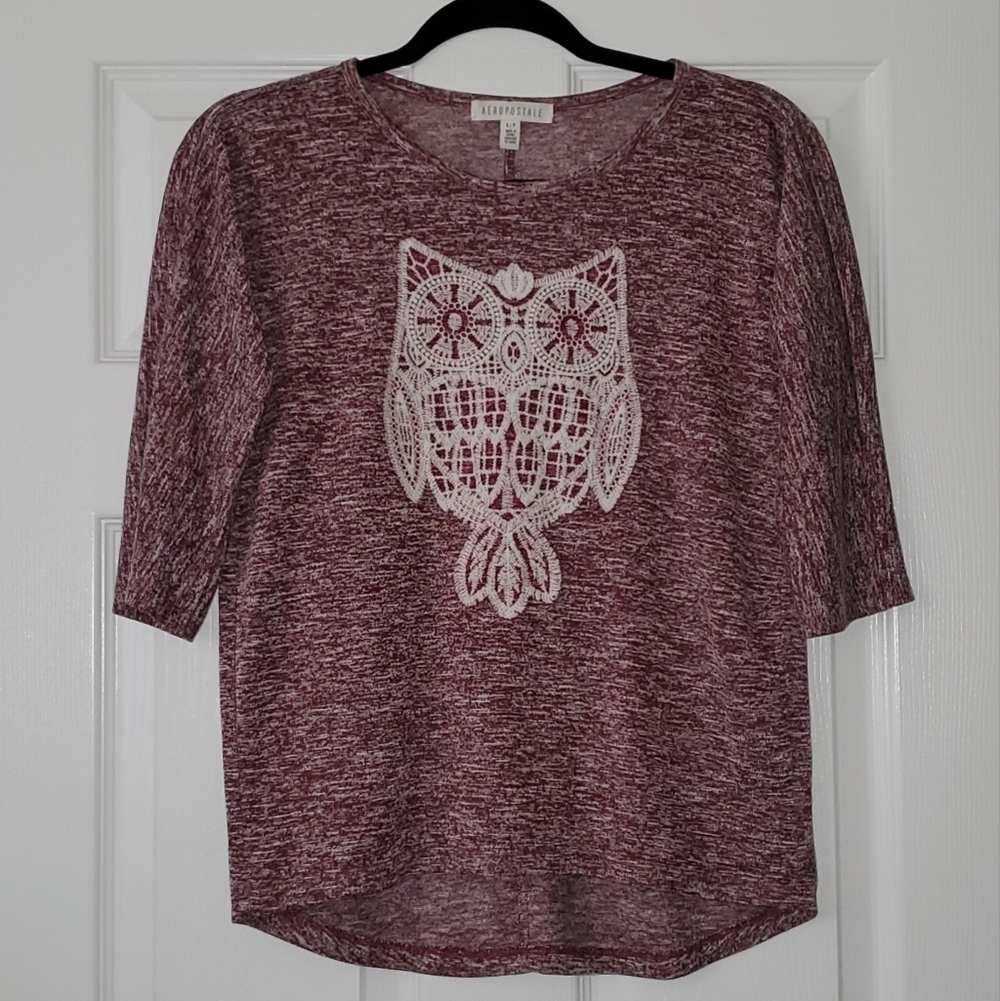 AEROPOSTALE Short Sleeve Shirt with Embroidered Owl Size S/P